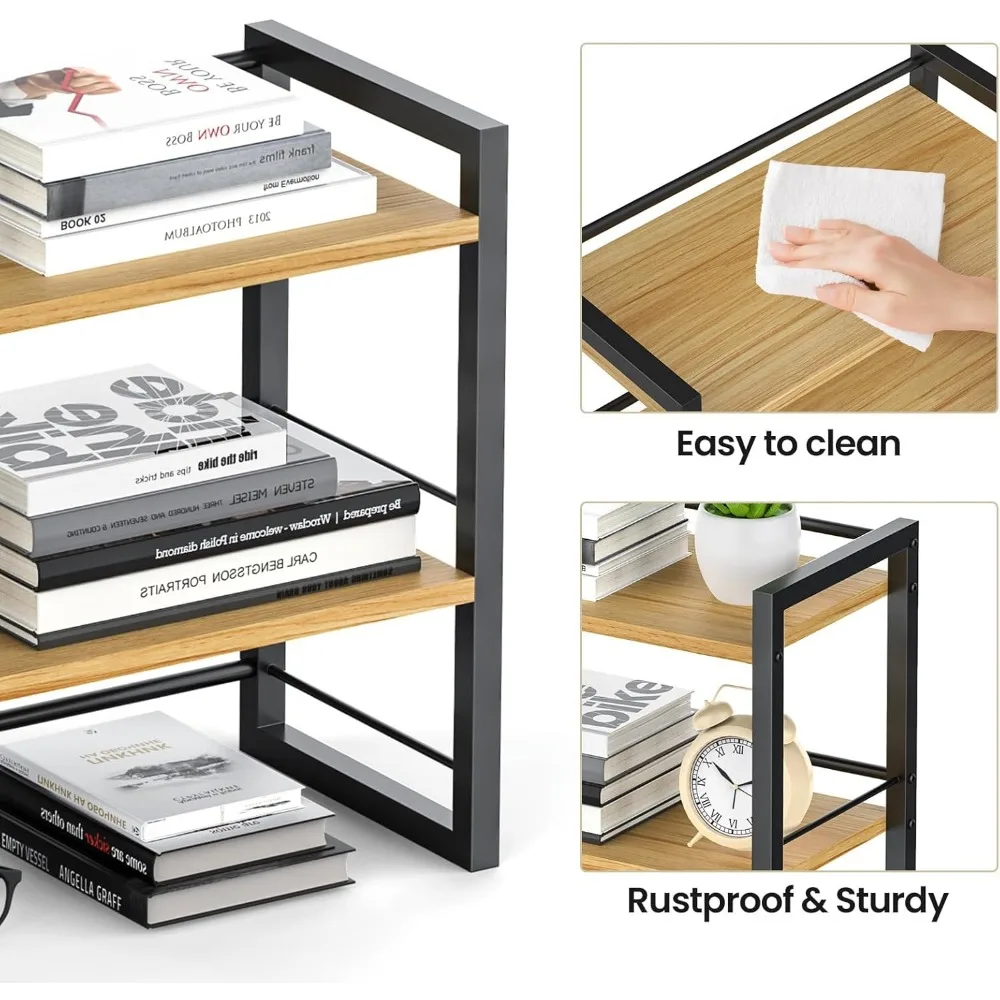 Organizador de prateleira de mesa de escritório, estante de madeira para armazenamento de suprimentos, prateleira para parte superior da mesa e cômoda (preto-2 camadas)