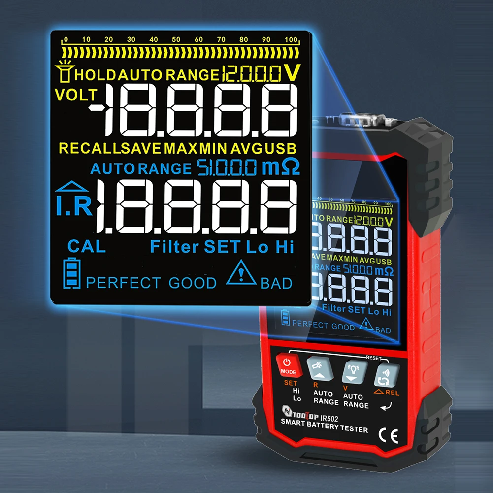 IR500/IR502 Battery Ohmmeter High Precision 120V 0.000mω-500ω Calibratable 4-Wire Test for Lead Acid Alkaline Lithium Battery