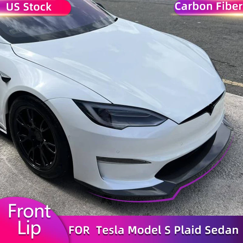 

for Tesla Model S Plaid Sedan 4-Door 2021-2023 Carbon Fiber Front Bumper Lip Spoiler Racing Front Lip Chin Apron Guard Body Kit