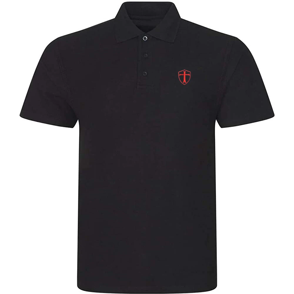 

Lyprerazy Men's Casual Polo Shirt Knights Templar Shield Red Cross Embroidered Short Sleeve Golf Polo-Shirt