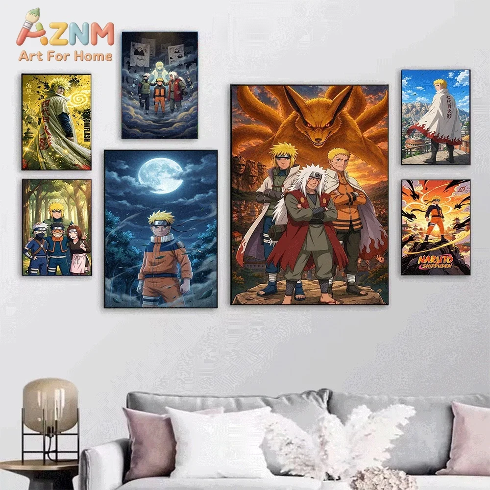 Naruto Anime Canvas Wall Art, Jiraiya Team 7 Naruto Minato Konan Nagato Manga Print, Unframed Canvas Painting for Bedroom Livi