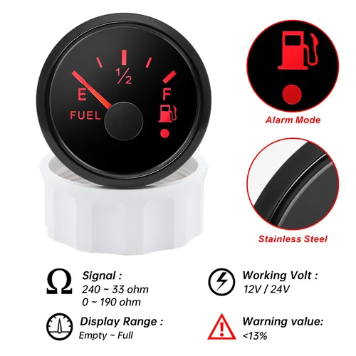 Medidor de nivel de combustible Universal, medidor de líquido y aceite de 190/240Ohm, indicador de nivel de combustible con luz de alarma para Mrine Car Boat 12/24V