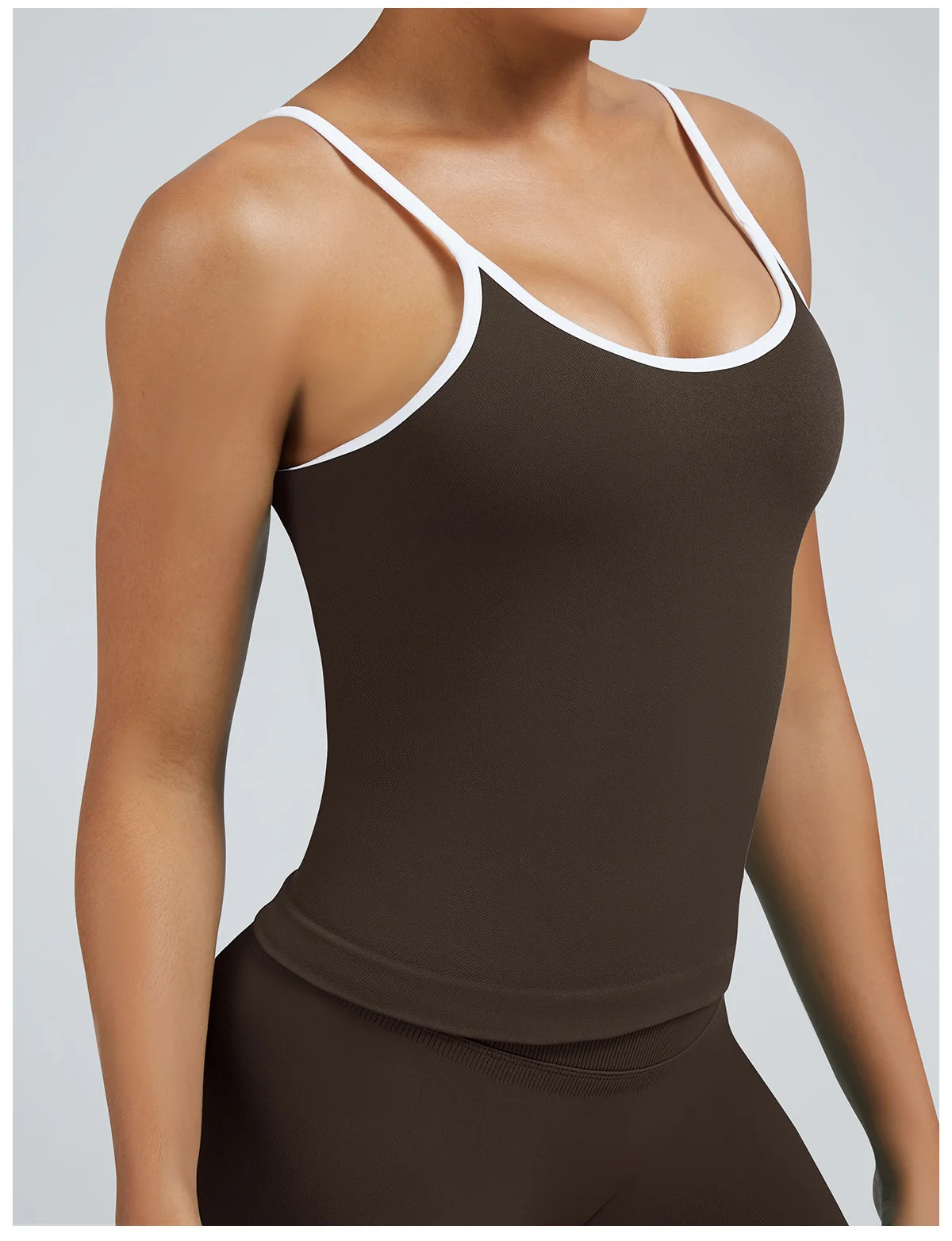 Damen Color-Blocking Gym-Sport-Tops Sommer Yoga Fitness Sexy Rückenfreie Strick-Camisoles mit Brustpolster und Trägern – Detail 19