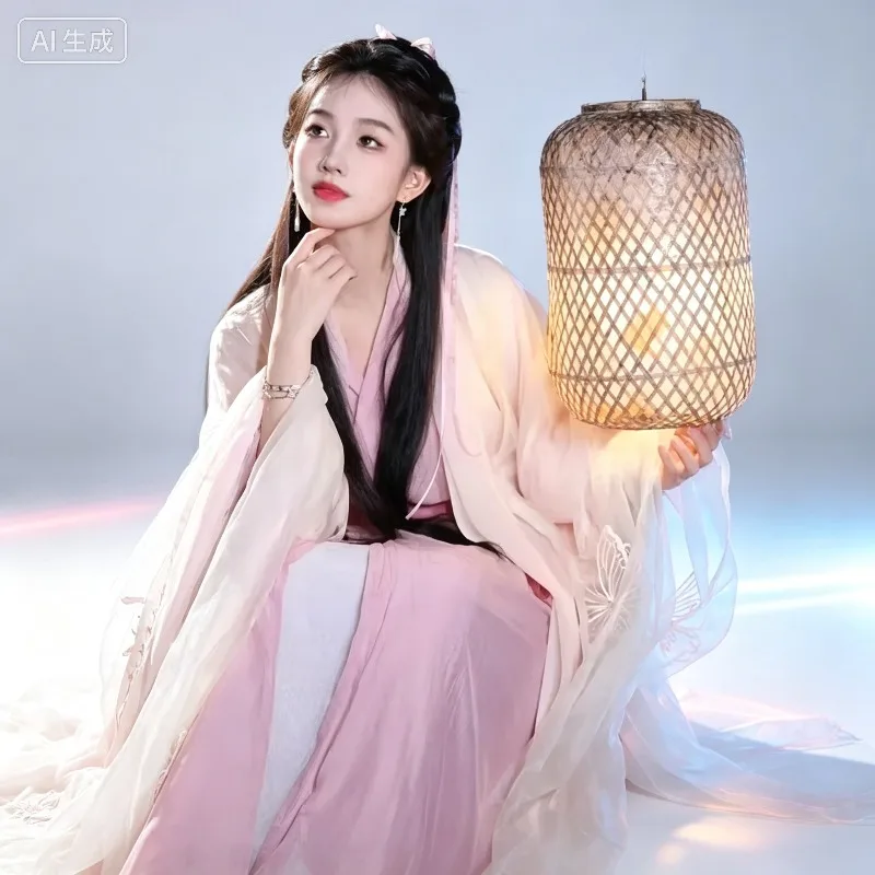 Embroidered Butterfly Pink Hanfu Dress For Women Chinese Halloween Fairy Cosplay Summer Plus Size Costume