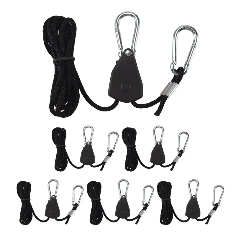 AT21-6PCS Adjustable 1/8Inch Lanyard Hanging For Tent Fan Led Grow Plant Lamp Rope Ratchet Hanger Pulley Lifting Pulley Hook