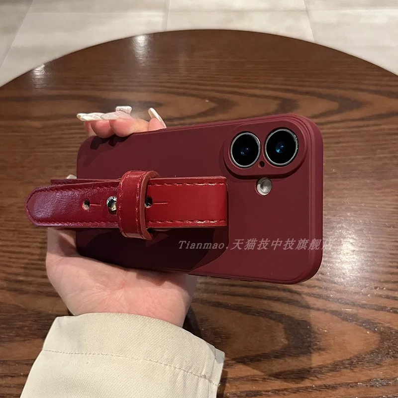 

Применимый чехол для телефона серии Apple Magic Cube, жидкий силиконовый браслет винно-красного цвета, защитный чехол для iPhone 16/15/14