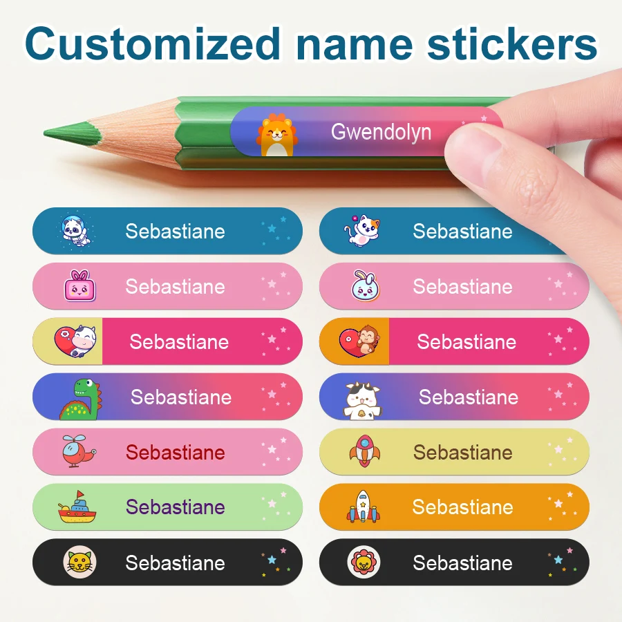 yZ[zCustom Name Stickers Waterproof Labels for Kids School Supplies, Water Bottles, Lunch Boxes & Stationery - Personalized Design