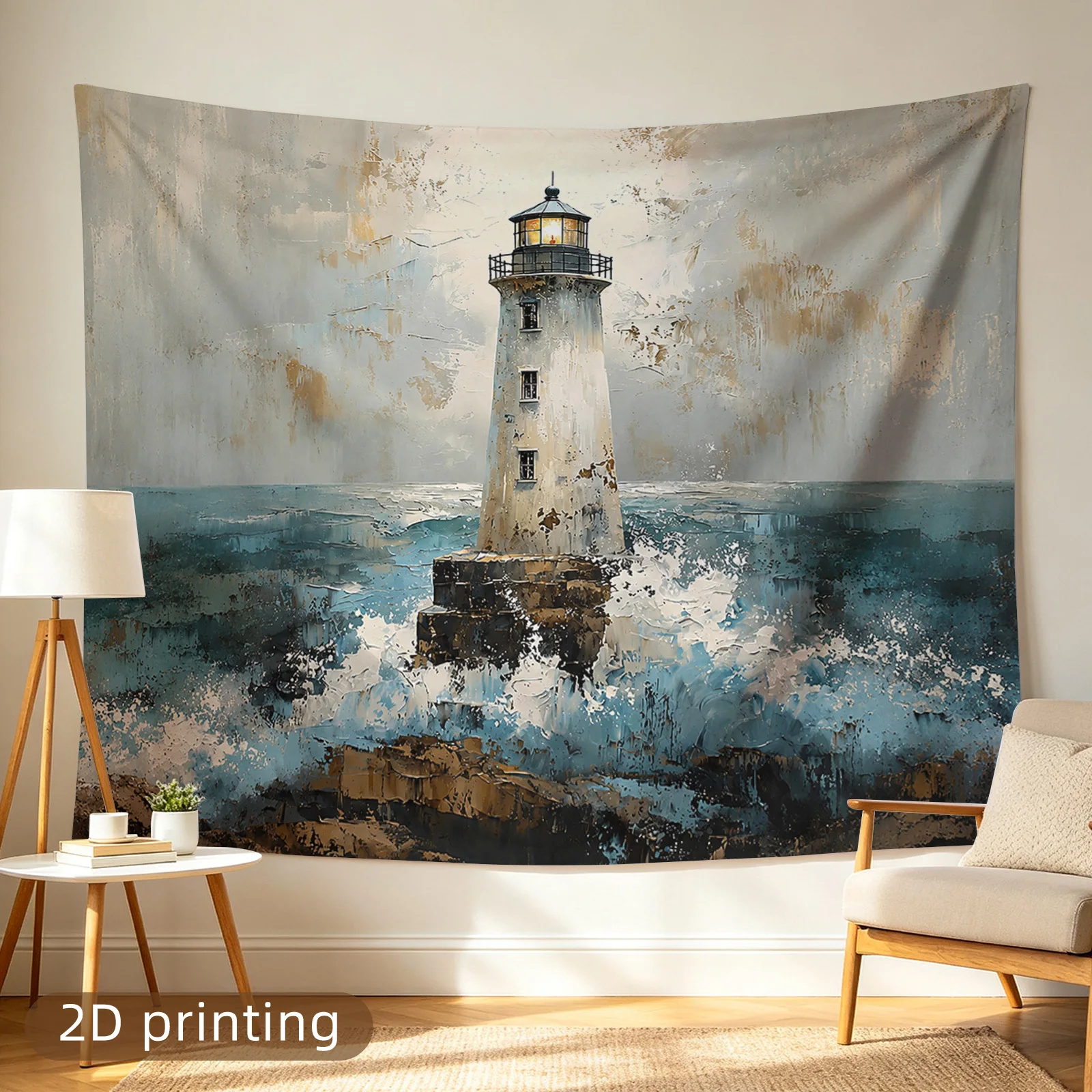 Dramatic Lighthouse Seascape Tapestry Wall Hanging Nautical Ocean View Coastal Decor Art Polyester Fabric Living Room Wall Decor