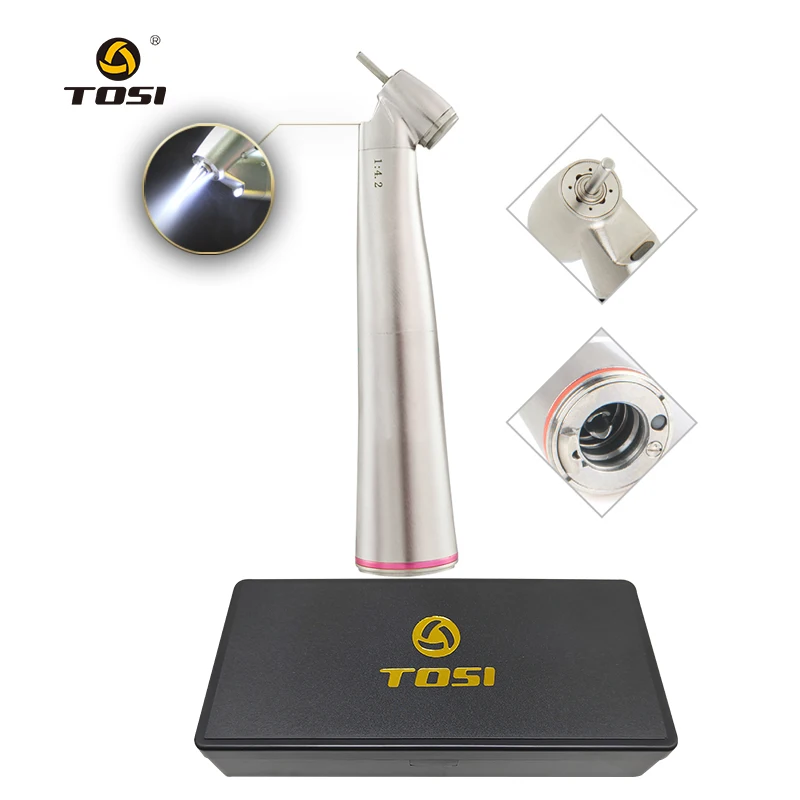 TOSI Fiber Optic Increasing Speed Headpiece With Lights Against Contra Angle 1:4.2 E-tape Push Button Dentistry Inner Handpieces