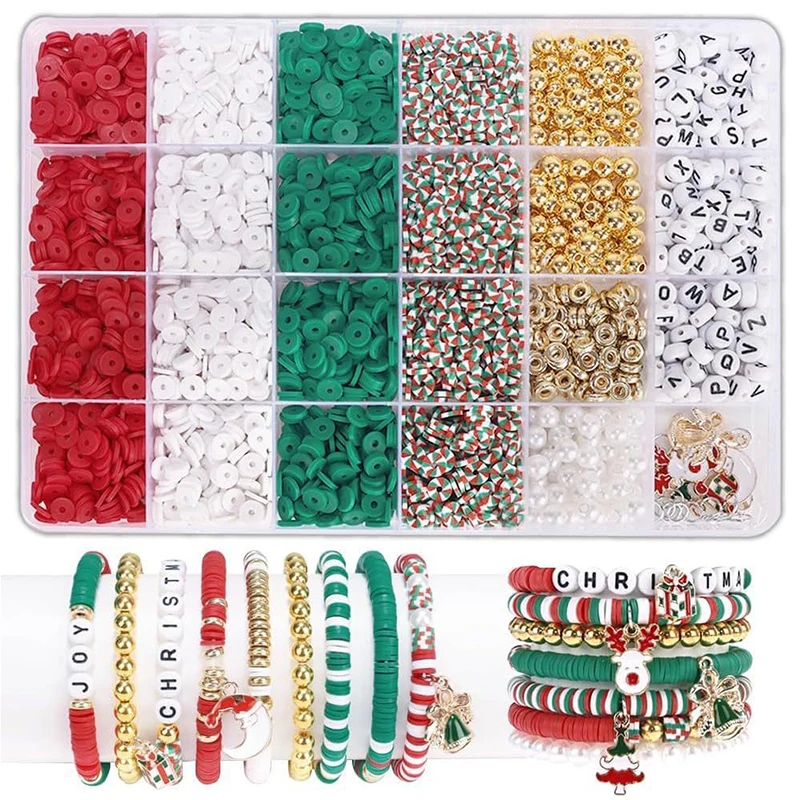 1Set Christmas Bracelet Making Kit Soft Pottery Beaded Jewelry Bracelet Making Kit Simple DIY Bracelet Making Kits Gifts