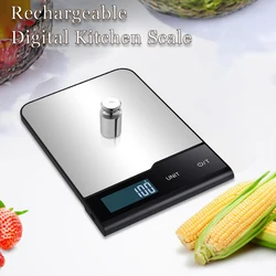5kg/10kg/15kg Rechargeable Digital Kitchen Scale Stainless Steel Home Electronic Scales Food Baking Scale Kitchen Weighing Tool
