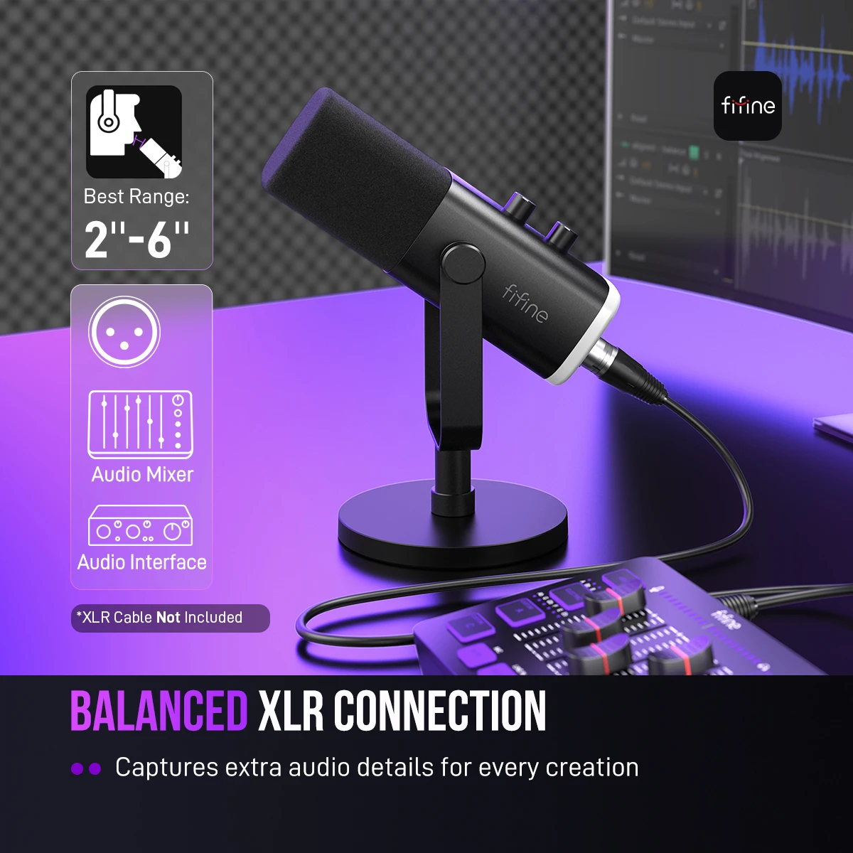 FIFINE-micrófono dinámico USB/XLR con botón de silencio táctil, Conector de auriculares, controles de E/S, para PC, mezclador de PS5/4, amplificador de micrófono para juegos AM8 6