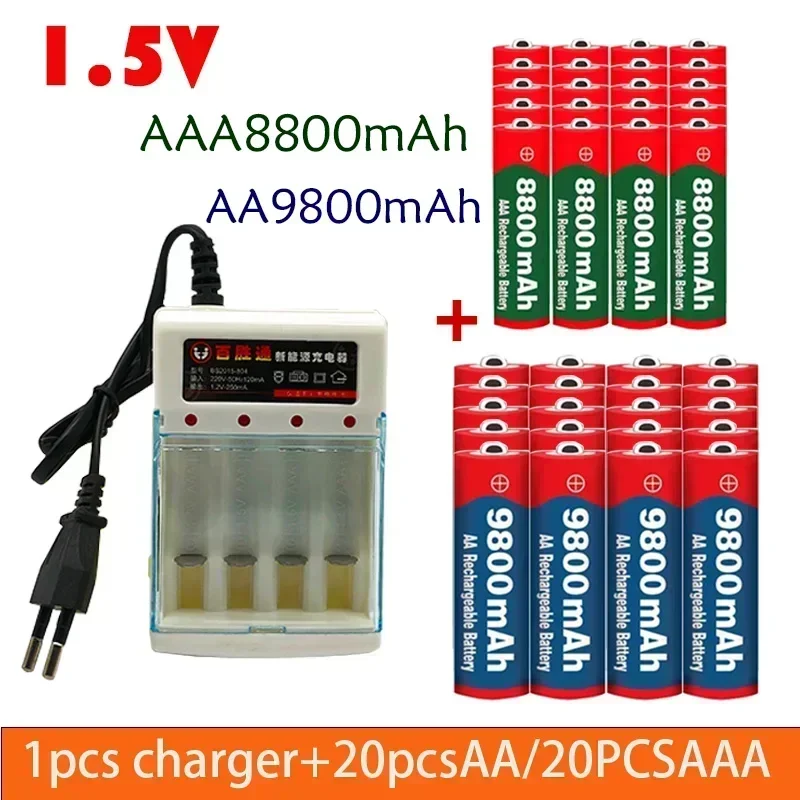 

FAST Shipping 1.5V Rechargeable Battery AAA 8800 Mah+AA 9800 Mah with Alkaline Technology Suitable for Toy Shavers+chargers