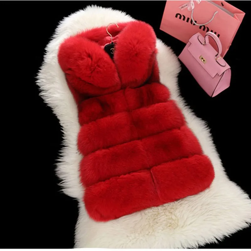 Winter New Women Faux Fox Fur Coat Plush Fashion Warm Slim Sleeveless Waistcoat Large Size 4xl Hooded Fake Fur Gilet 2023