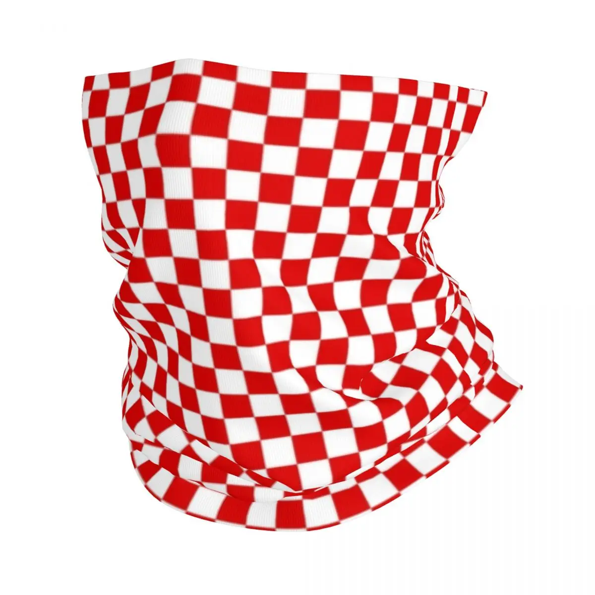 Custom Checkerboard Plaid Bandana Neck Warmer Women Men Winter Hiking Ski Scarf Gaiter Red And White Checker Face Cover