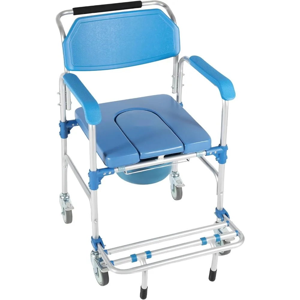 

Shower Chair, Waterproof Rolling with Wheels, Adjustable Toilet Seat, Wheelchair for Elderly and Disabled, Shower Commode