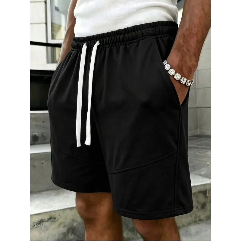 Men's summer and autumn new casual gray shorts, fitness black shorts, adjustable tight elastic waist with drawstring