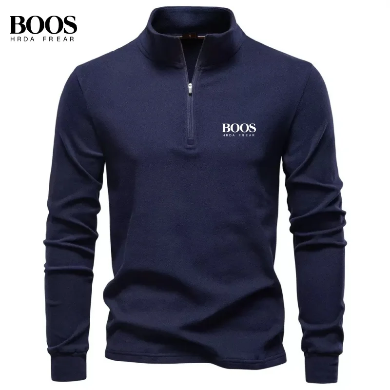 Autumn and winter men's high-quality half zipper stand up collar sweatshirt, new fashionable, casual, warm and versatile top