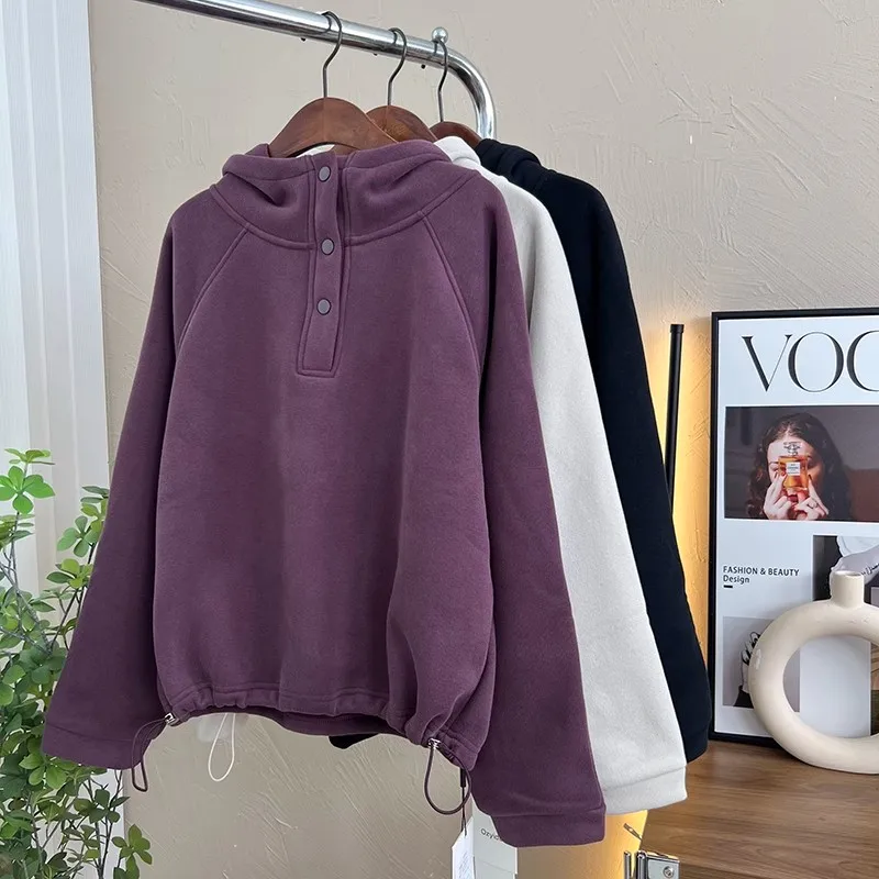 

Зимняя утепленная флисовая толстовка-худи для женщин, свободный крой, пуловер, повседневная удобная верхняя одежда из смесового полиэстера