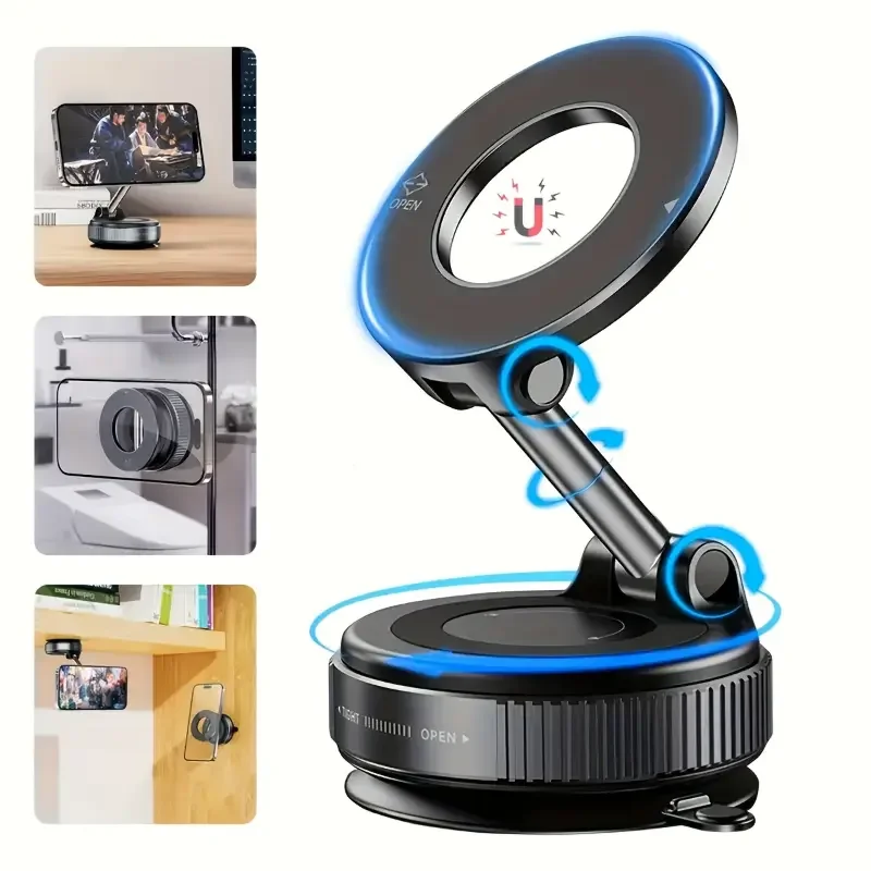 Foldable magnetic car phone holder, vacuum suction cup rotating 360 °, suitable for multi angle adjustment of vehicles and walls view 2