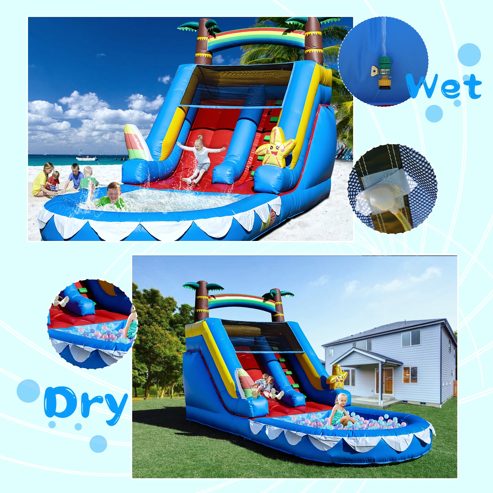 商業用大型 PVC インフレータブル バウンス ハウス ウォーター スライド スプラッシュ プール 送風機付き 子供の遊び場、子供のおもちゃ