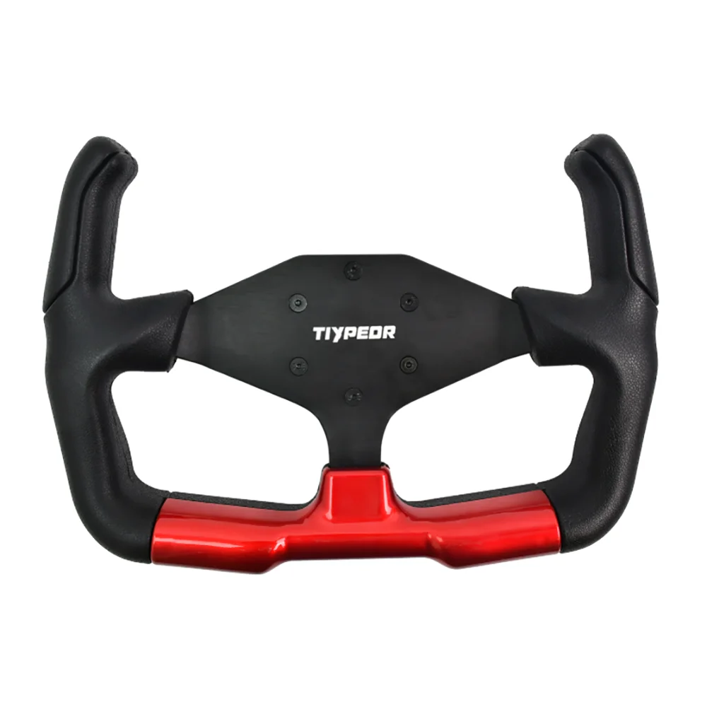 TIYPEOR D-shaped Opening Racing Steering Wheels Black And Red Leather Sports Classic Steering Wheel with Black Spoke