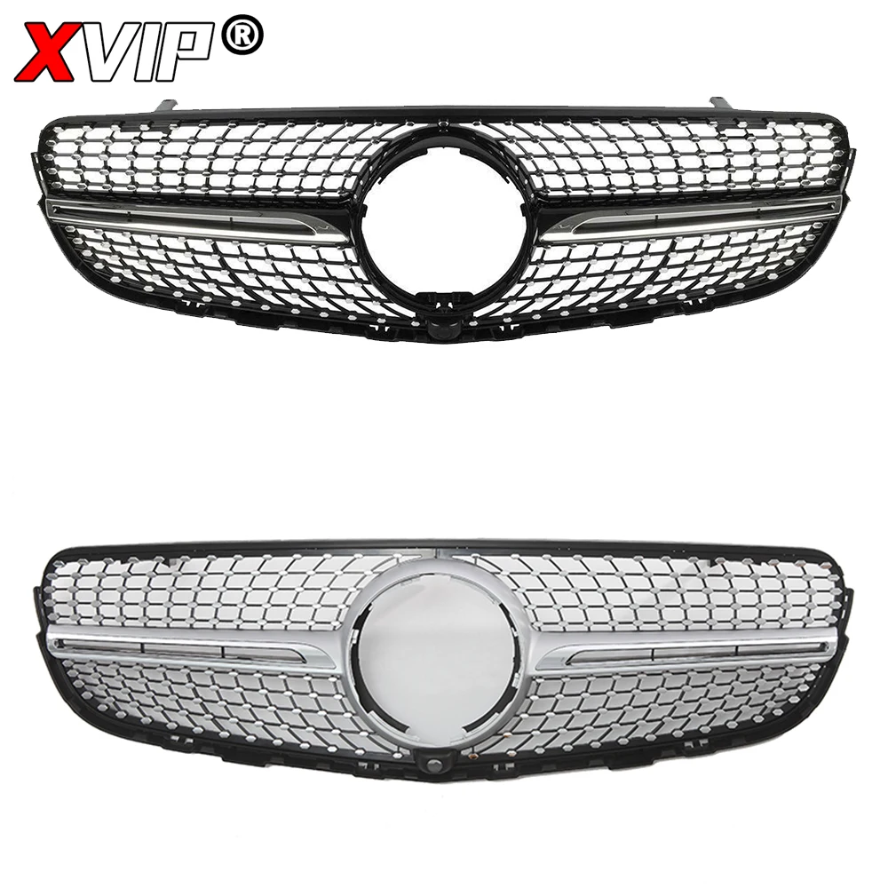 XVIP Chrome Silver Diamonds Style Front Racing Grille For Mercedes Benz GLC-Class X253 2015-2019 GLC250 GLC300 GLC350e GLC43 AMG