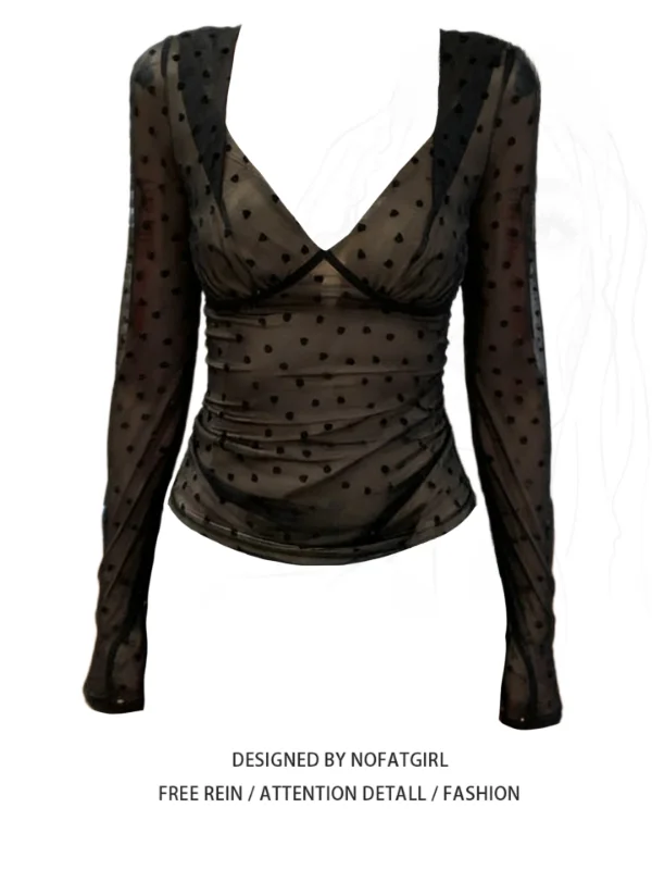 

plus Size Sexy V-Ne Polka Dot Me Base irt Women's Long Sve Slimming Top Korean Sle Commute Faion Autumn Winter