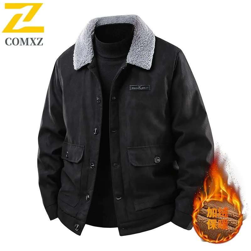 COMXZ Mens Cotton Jacket Casual Notch Lapel Outdoor Walking Lightweight Coat Leisure Daily Style Windproof Autumn Winter Wear