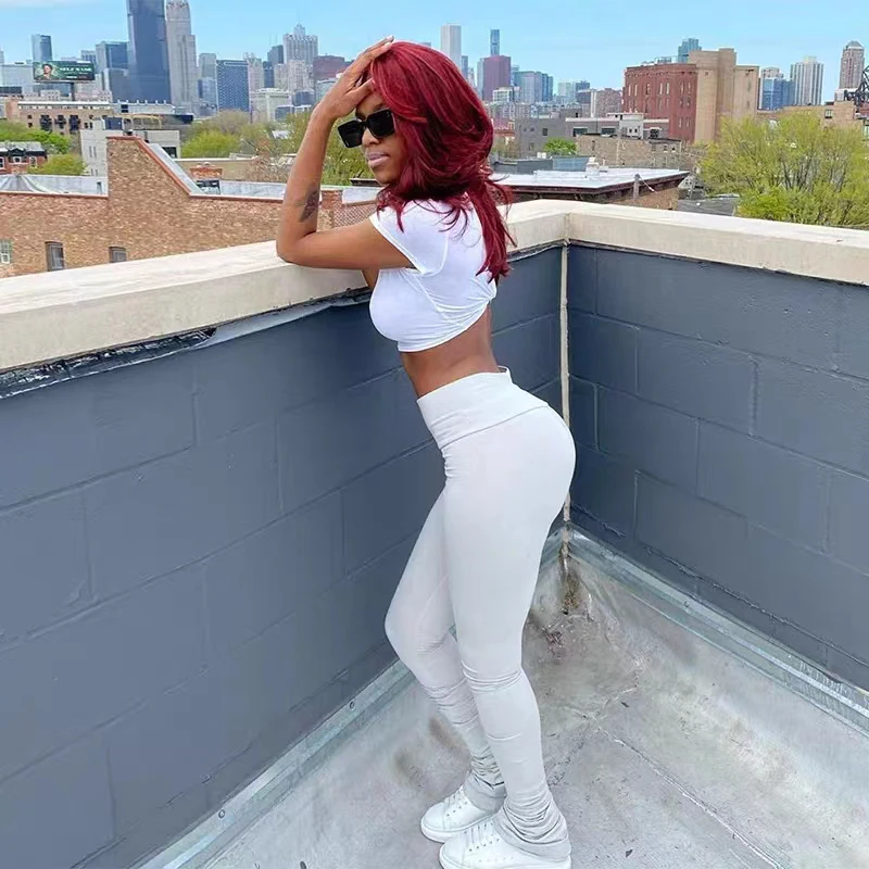 Tight Fitting High Waisted Jogging 2023 Women Y2K Pencil Pants New Solid Color Ruched Stacked Sweatpants Fashionable Casual