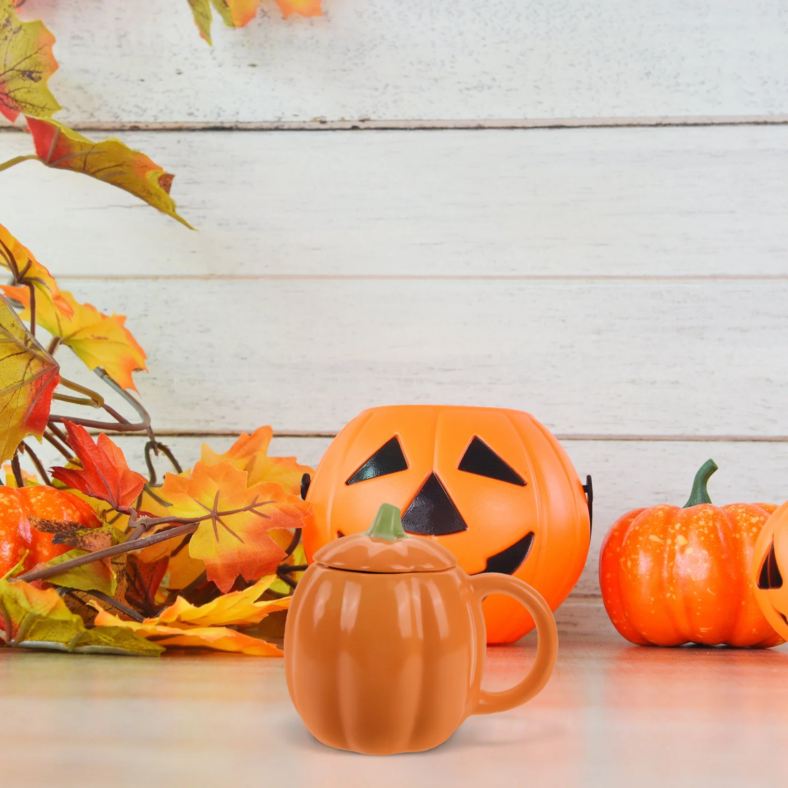 

400ml Ceramic Pumpkin Coffee Mug with Lid Cute Water Cup Spill Proof Halloween Breakfast Mug Coffee Mugs Decorative Water Cup