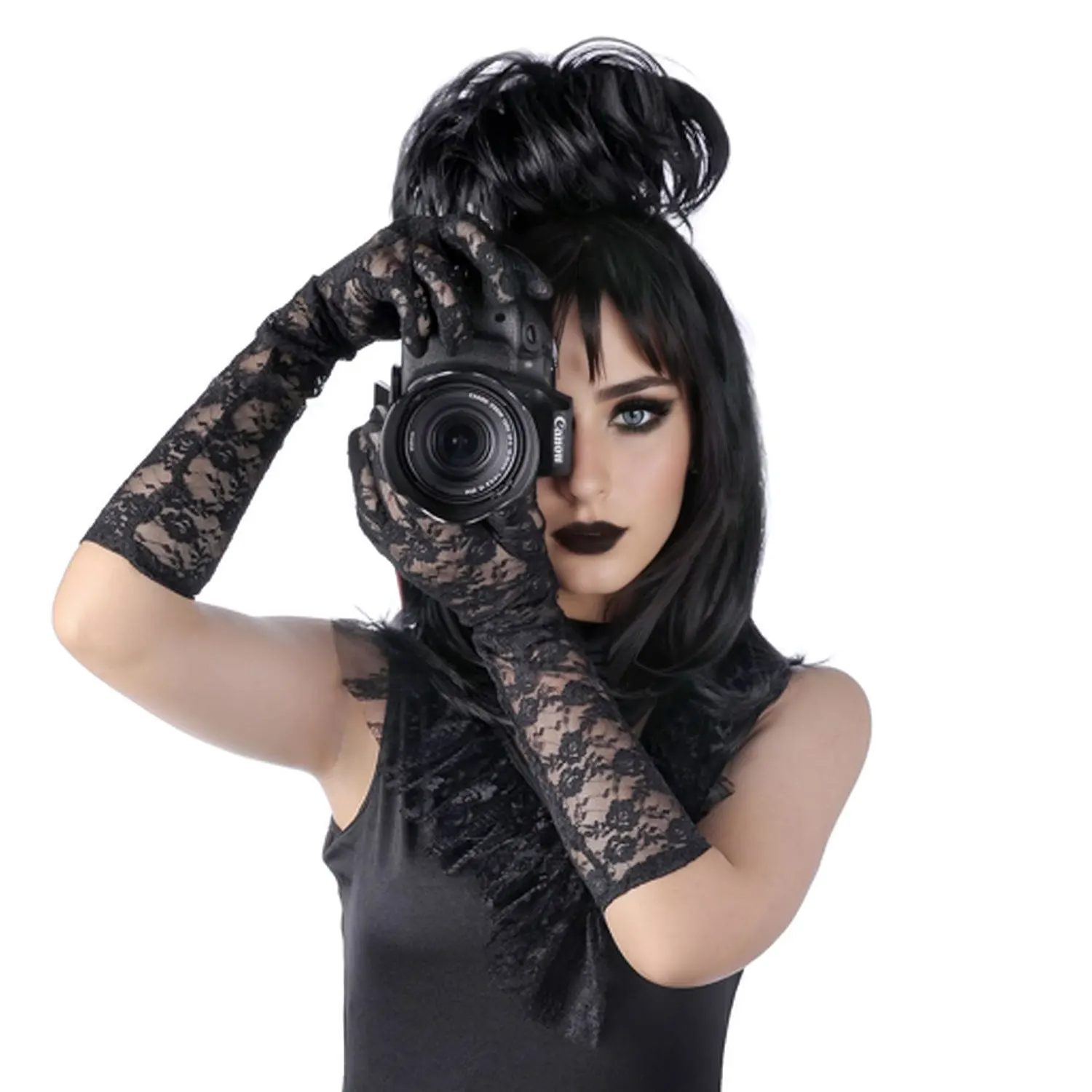 شعر مستعار Lydia Deetz-Black تأثيري الاصطناعية مع كعكة ، شعر مستعار للعروس للنساء ، أزياء هالوين