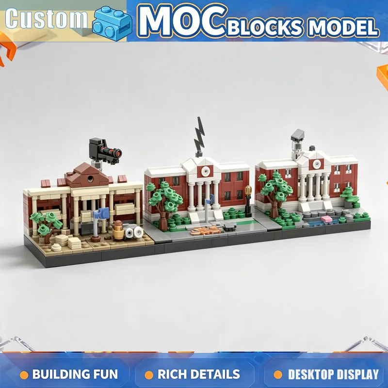 615PCS MOC Retro City Skyline Time Travel Scene Building Blocks Model Custom DIY Architecture Educational Collection Xmas Gift