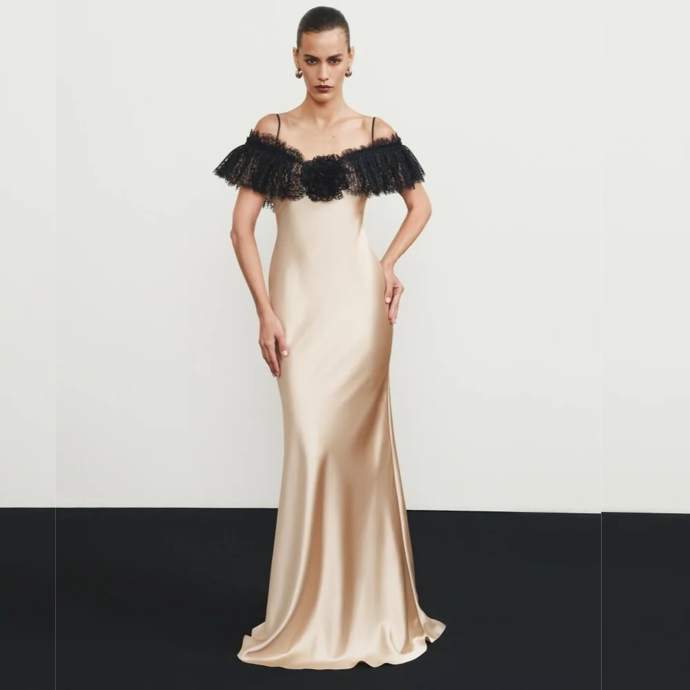 

Customized Charmeuse Lace Spaghetti Strap Mermaid Floor-length Bespoke Occasion Women's Evening Party Gown Exquisite Formal