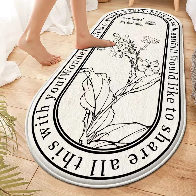 

White and Black Flowers Bedroom Area Rugs Soft Plush Bedside Imitation Cashmere Carpet Hallway Kitchen Bath Non-Slip Foot Mat