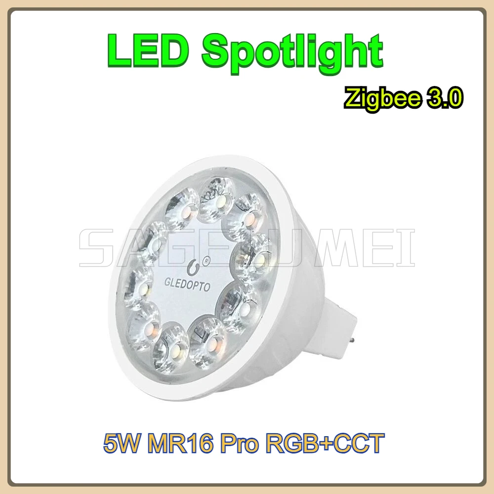 Gledopto AC/DC12~24V Zigbee 3.0 LED Spotlight 5W MR16 Pro RGB+CCT 400~500LM Work With Tuya APP Alexa Conbee RF Remote Control