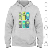 Vintage Cellphone Pattern Hoodie Cotton Long Sleeve Vintage Retro Cute Kawaii Cellphone Mobile Nokia 3210 3310 5510 Nokia3310