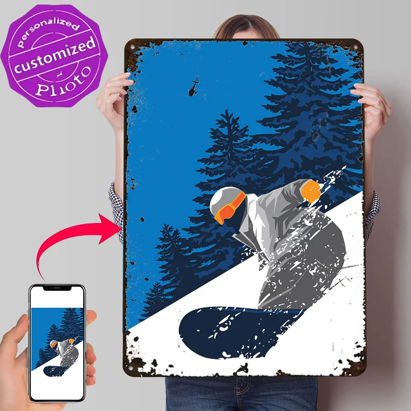 Winter Snowboard Lightly 3D Poster Customized Vintage Metal Signs Wall Art Retro Tin Plaque for Mancave Decoration Gaming House