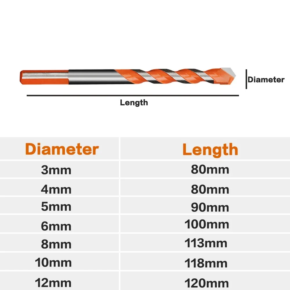 Juego de brocas de carburo de tungsteno, herramienta de perforación de 3-12mm, 5/7/8 piezas, para vidrio, azulejo, hormigón, madera