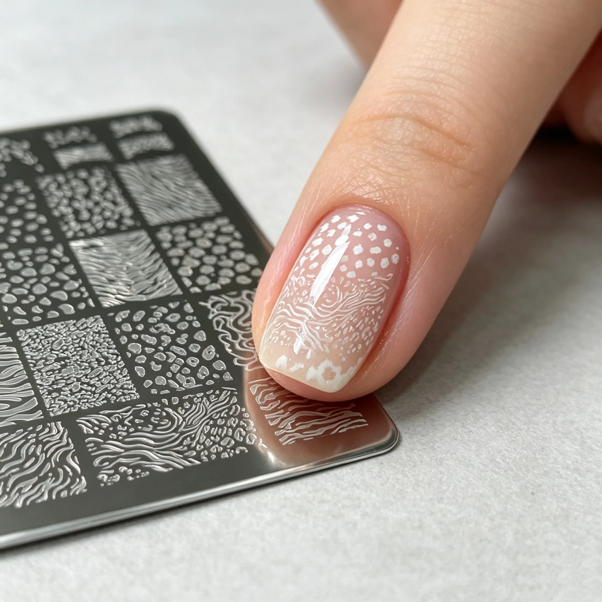 1 Stück Edelstahl-Nagelkunst-Stempelplatte, Kies-Wellen-Textur, gemischte Muster, klar gravierte Schablone, für DIY-Maniküre zu Hause*