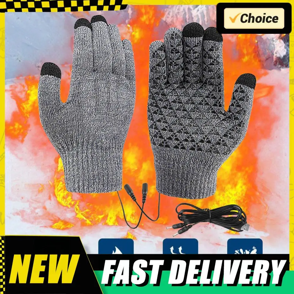 

1 Pair USB Heated Full Finger Gloves Winter Warm Thermal Heated Knitted Gloves for Women and Men Cycling Skiing Accessories