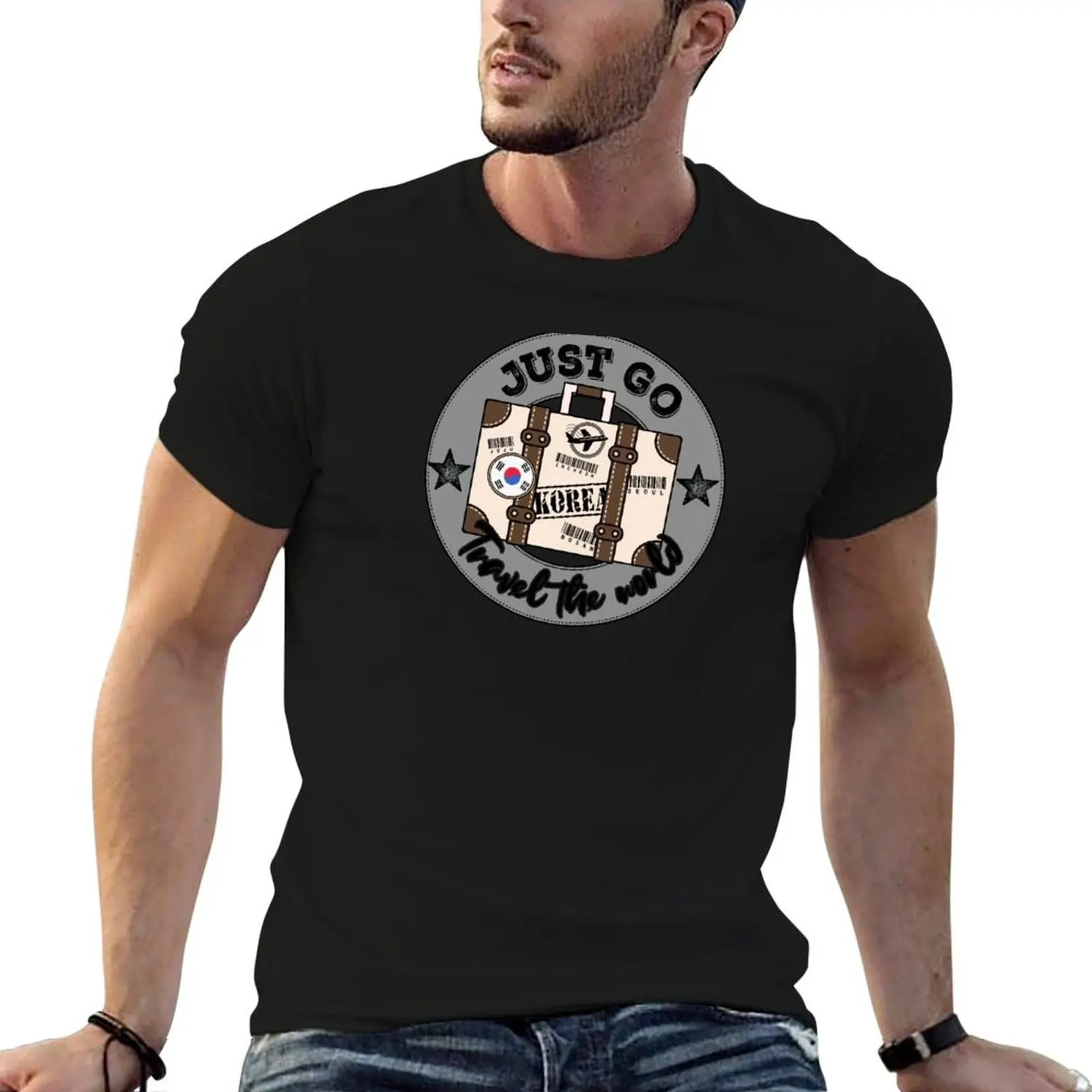 

Vintage Suitcase Just Go Travel The World Korea flag T-Shirt sweat heavyweights mens tall t shirts