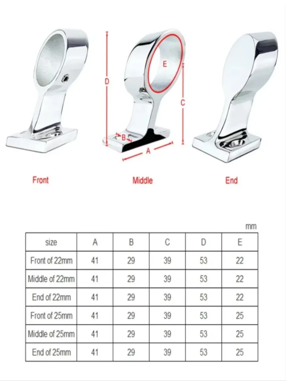 25mm  Angles 316 Stainless Steel Boat Hand Rail Fitting Marine Railing Support Bracket Tube Stanchion Hardware Yacht Accessories