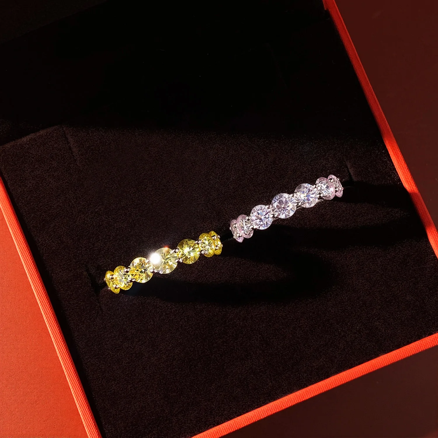 OEVAS 100% SS925 Sterling Silver Each 5mm 0.5ct Full 5A Zircon Wedding Rings for Women Engagement Party Pink Fine Jewelry