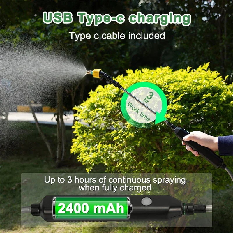 Electric Plant Sprayer with 3 Nozzles Telescopic Wand Watering Garden Plant Mister Sprayer Yard Lawn Weeds Plants Irrigation