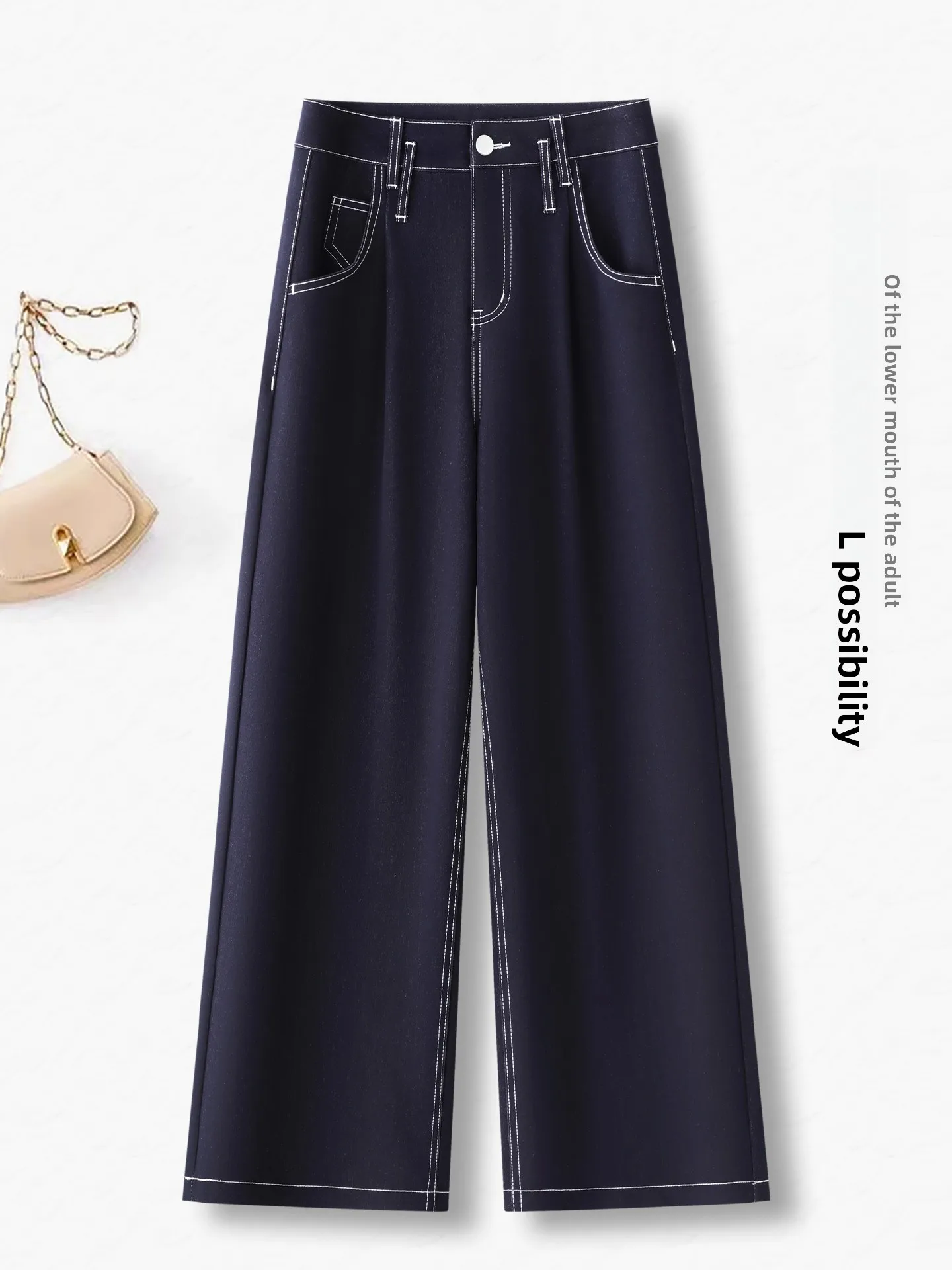

Женские джинсы Deep Blue Denim Look прямого кроя с высокой талией, свободные, струящиеся, широкие штанины, повседневные, комфортные, весна-осень