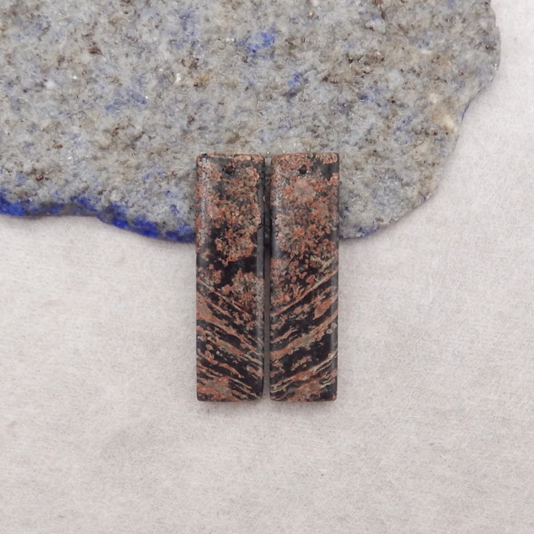 

2PCS Women's Natural Snowflake Obsidian Stone Long Earrings Pendant Beads 37x10x4mm 5.7g Fashion Jewelry Accessory