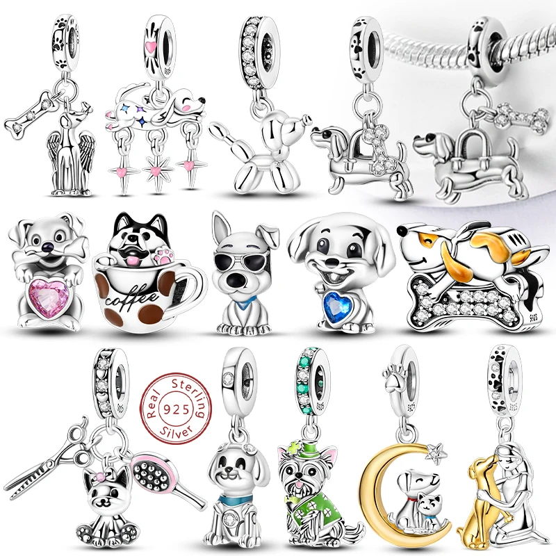 Original 925 Sterling Silver Charm Bead Balloon Poodle Cute Puppy Heart Charm Fit Bracelet Bangle Pendant Women DIY Jewelry Gift