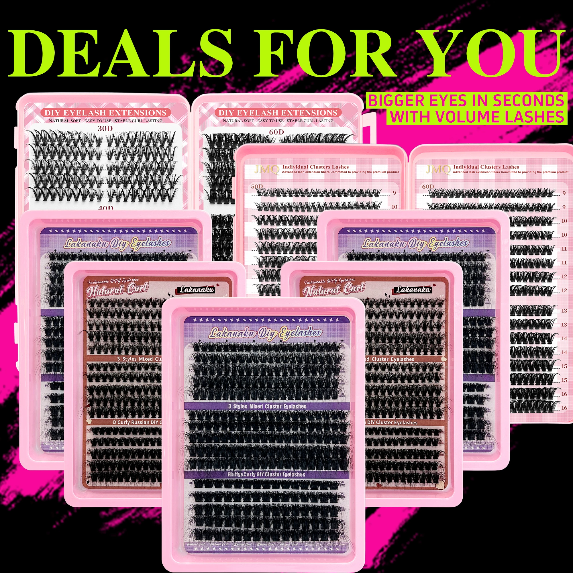 

LAKANAKU 10-18mm Pestañas Racimo Diy Anime Postizas Natural Manga and Foxy Eye Individual Lashes 40D 80D Fluffy Lash Clusters