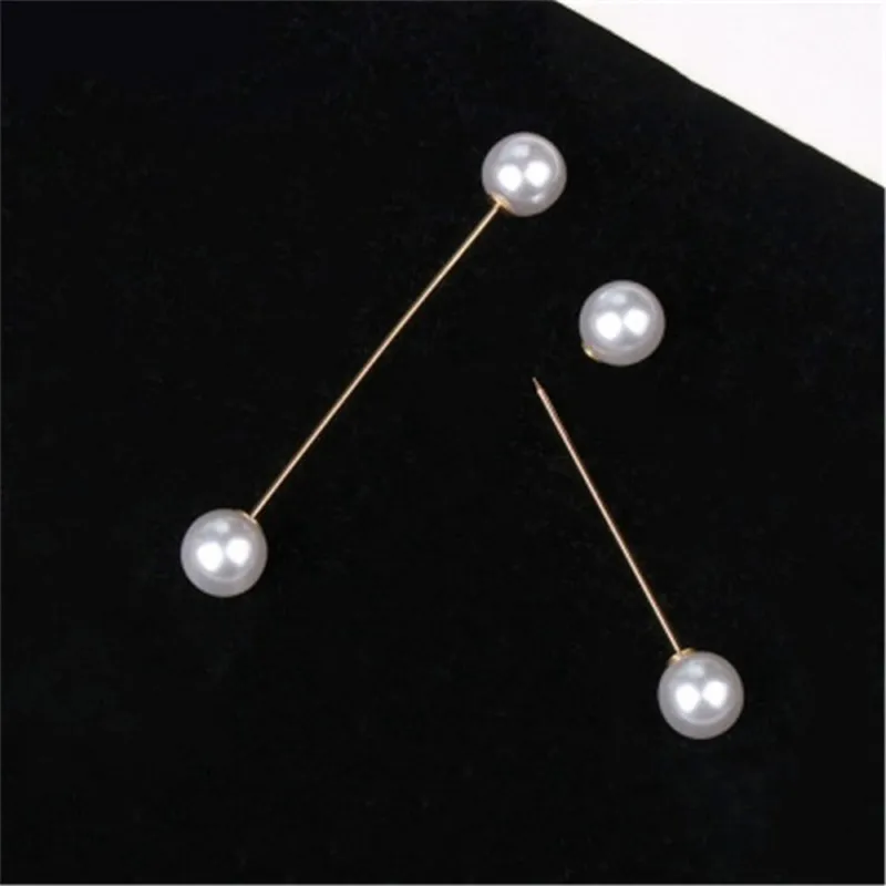 Double Head Imitation Pearl Brooch Pin Simple Gold Color Rhinestone Brooches Fashion Cardigan Clothing Safety Pin Accessories